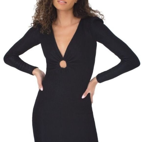 HELSI Mel Rib-Knit Textured Keyhole Dress in Black Size S - Picture 2 of 6